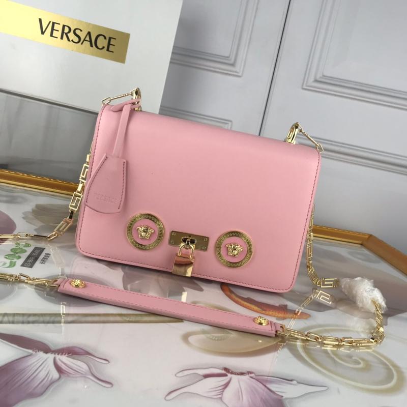 Versace Chain Handbags DBFG303 Plain Pink Gold Button